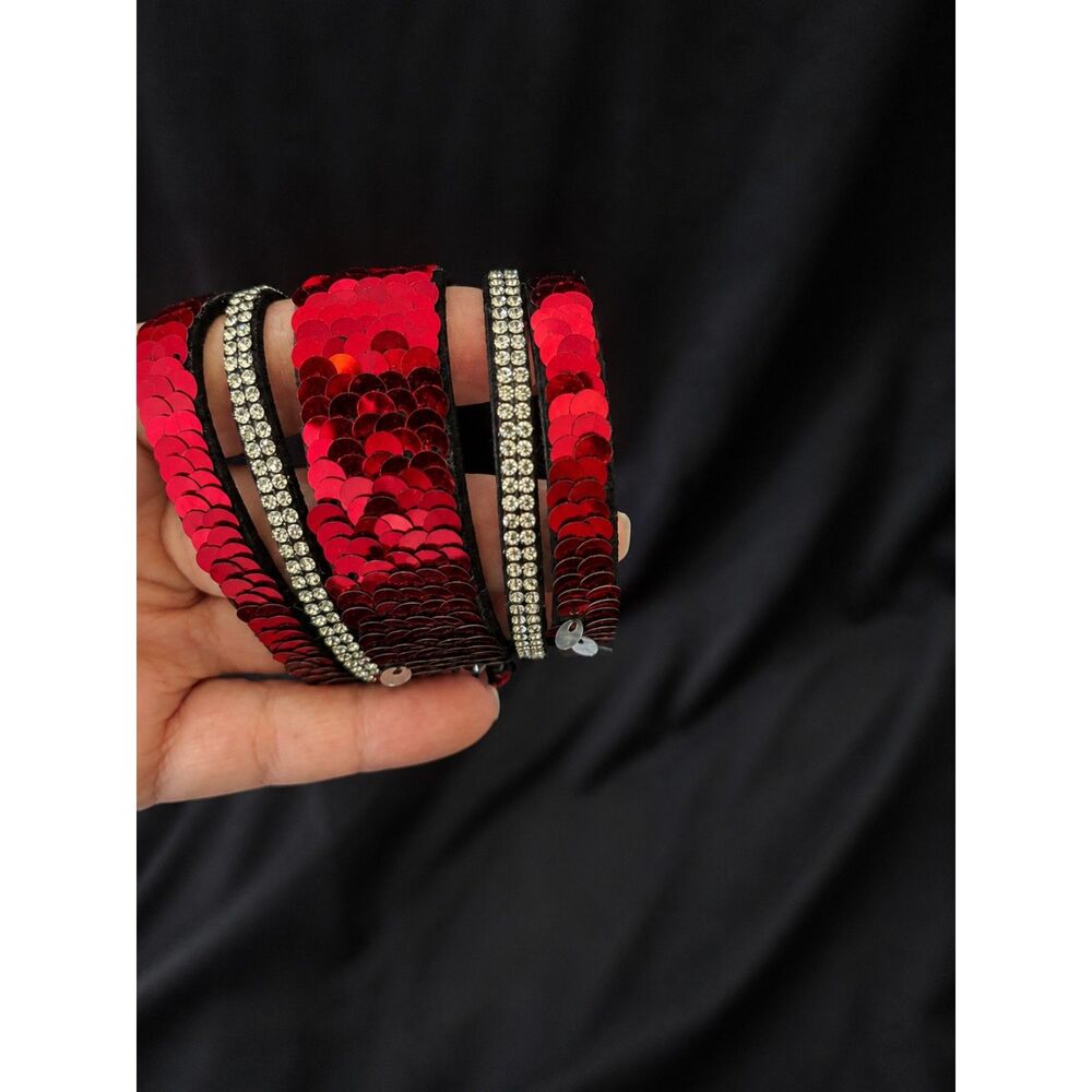 Paparazzi Red Sequin Multi-Strand Wrap Bracelet – Silver Rhinestones | NWT